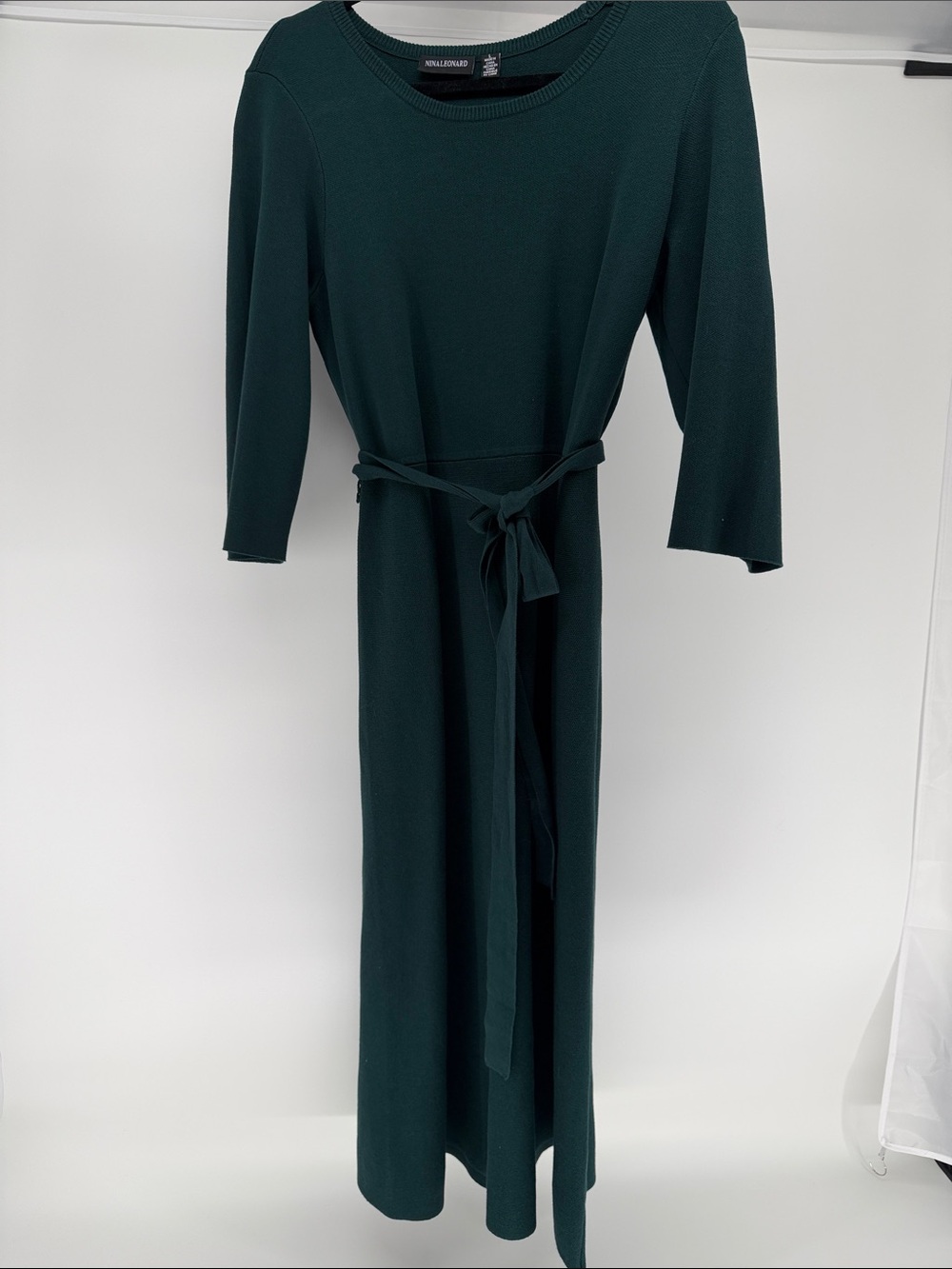 Nina Leonard Emerald Green Tie-Waist Maxi Dress